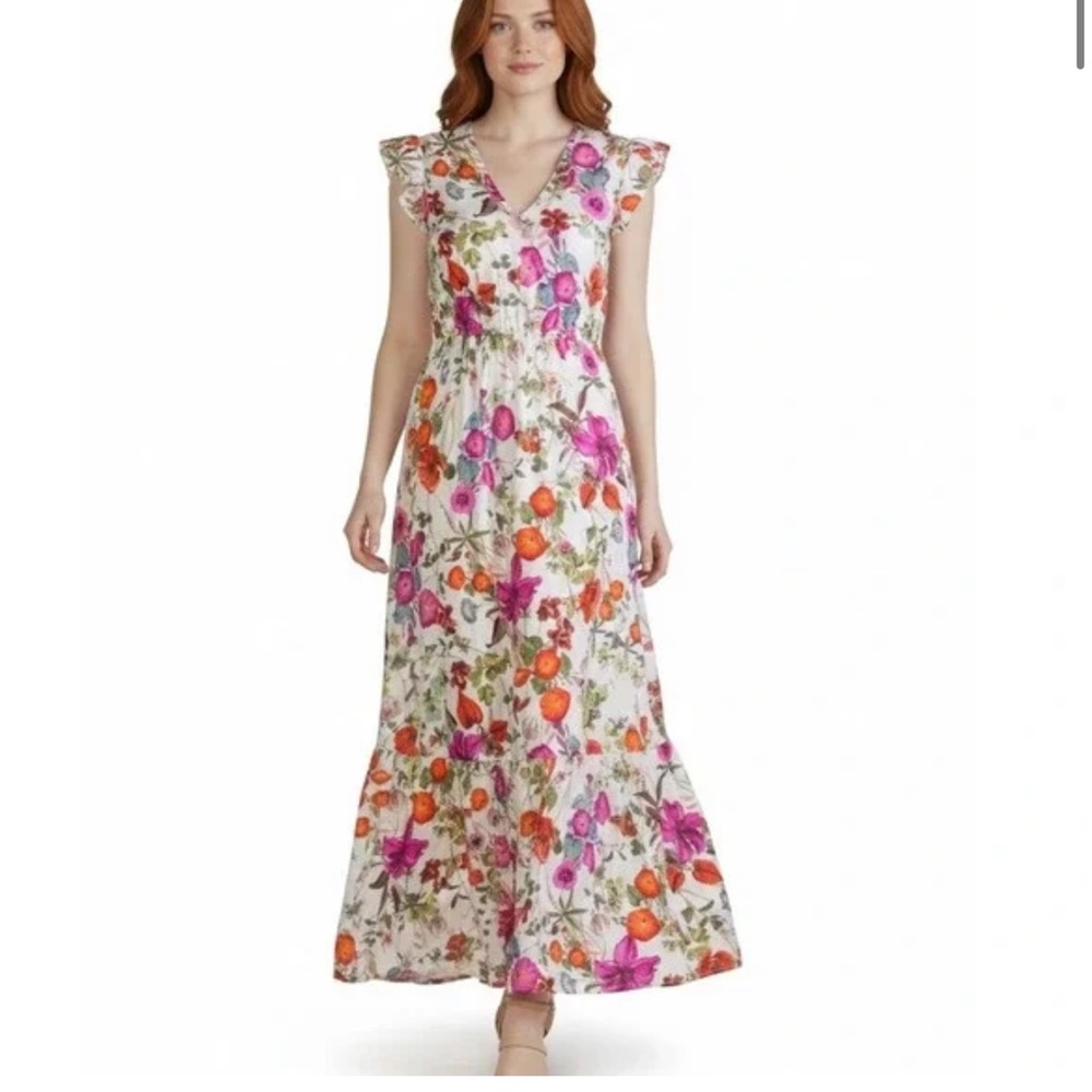 Anne Klein Floral Maxi Dress in Pink and Orange